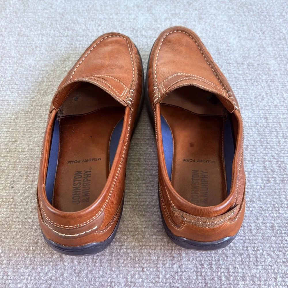 Johnston & Murphy 25-8900 Mens Penny Loafers Tan Leather Memory Foam Shoes 8